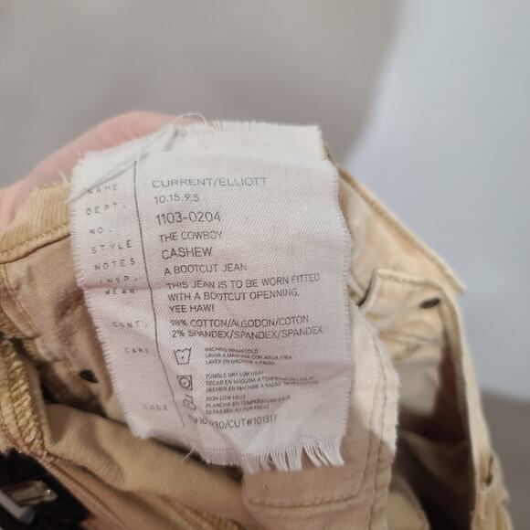 Current/Elliott Tan Cowboy Low Rise Corduroy Bootcut Flare Pant Size 29 - Picture 4 of 4